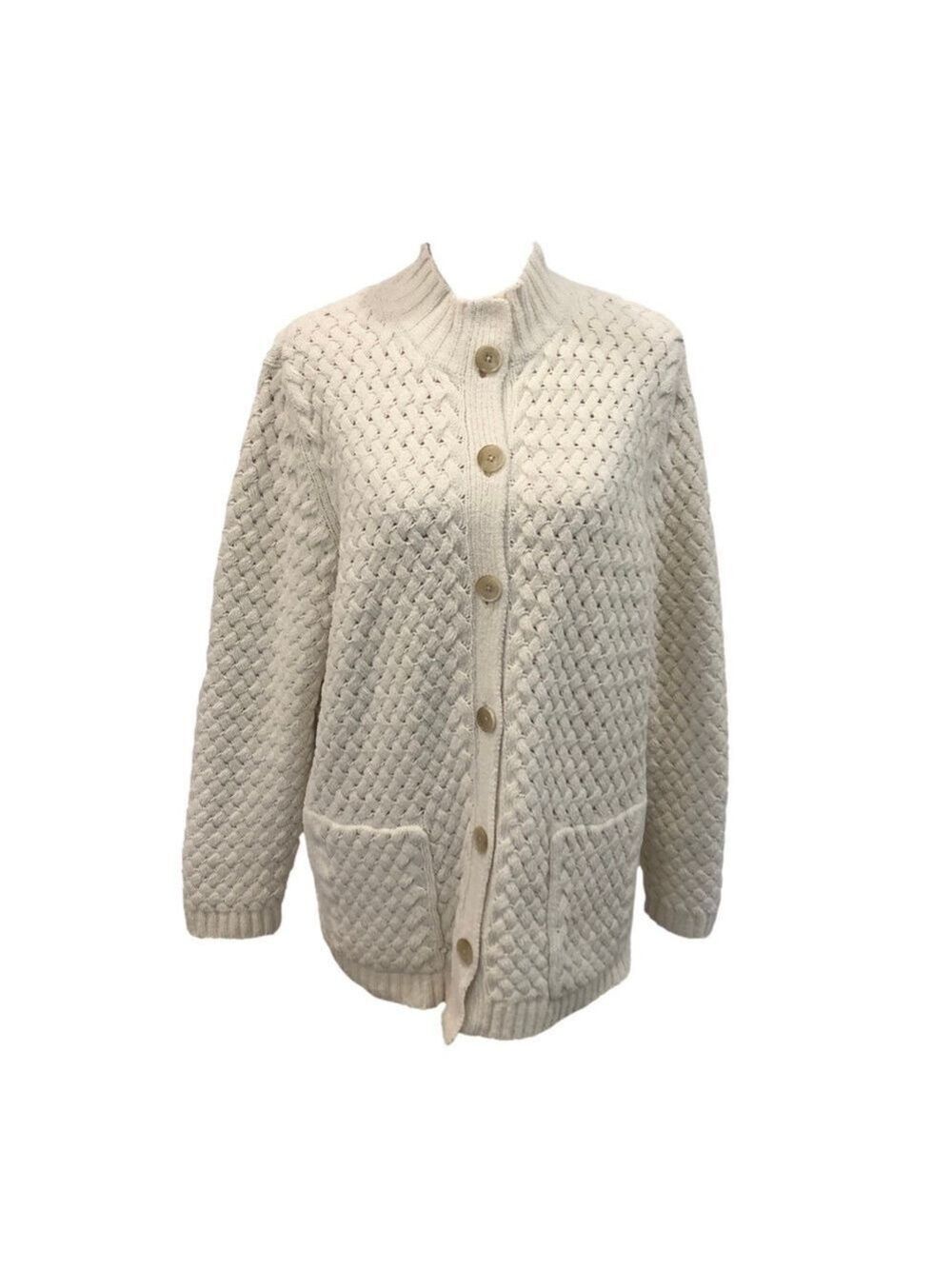 J Jill Size M Petite cardigan. Chunky knit Grandmacore cozy soft comfy ivory